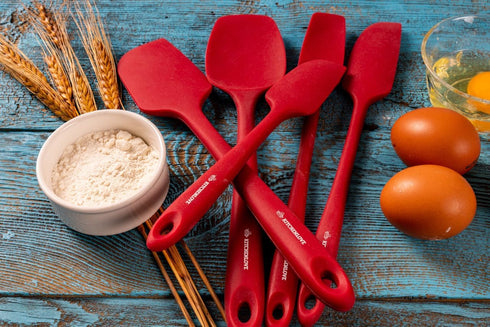 KITCHENLOVE 5 Piece Premium Silicone Spatula Set - 600°F Heat Resistant Non-Stick for Baking, Cooking, Mixing - Red