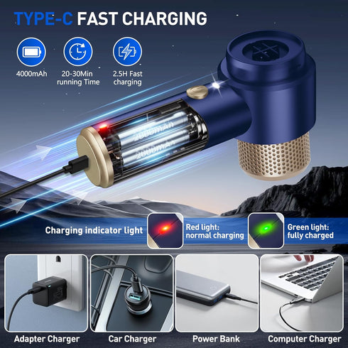 Portable Cordless Car Vacuum Cleaner - 15000 Pa Vacuum & Air Duster, Handheld with LED Light & Multi-Nozzles