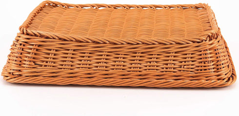 ZOENHOU 3 Packs Poly Wicker Bread Basket – Handmade Woven Empty Gift Basket for Home, Restaurant, and Hotel – Brown