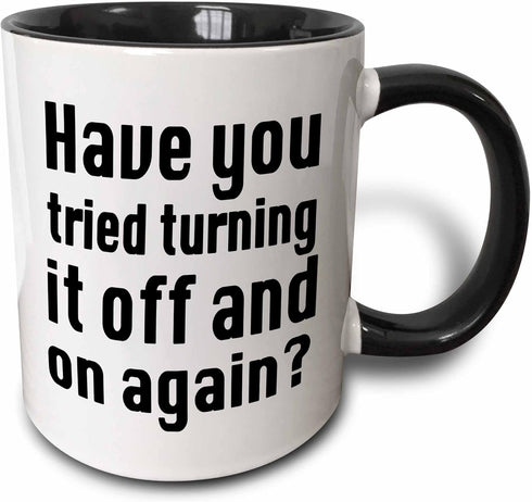 3dRose Have you Tried Turning it on and Off Again IT Mug, 1 Count, Black