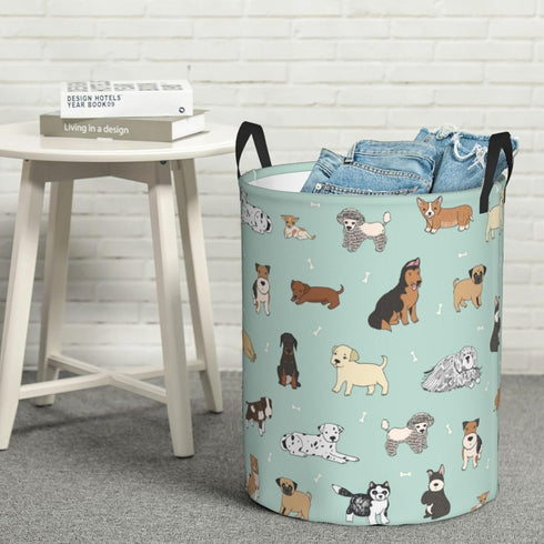 Cute Puppy Dog Round Laundry Hamper Storage Basket for Toys and Clothes Organizer, 62L