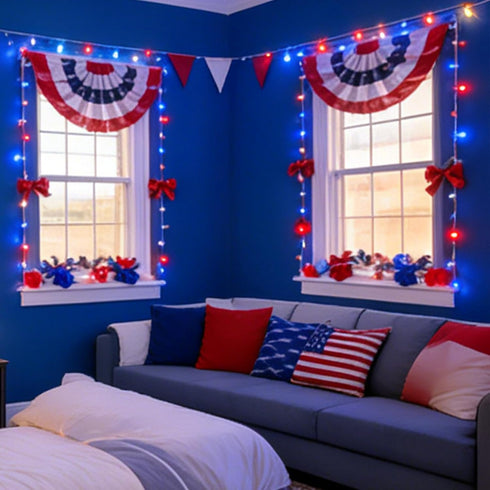 33ft 100 4th 16 LAMPHOME Red White Blue String Lights, LED of July Patriotic Fairy Lights Plug in, Lighting Modes