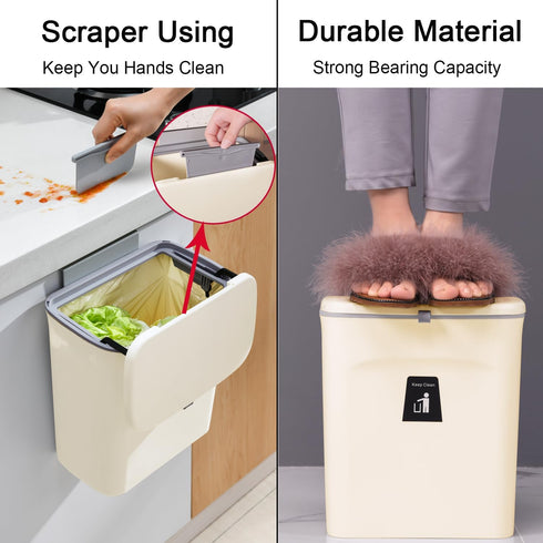 2.4 Counter Tiyafuro Gallon Kitchen Compost Bin for Top or Under Sink, Hanging Small Trash Can with Lid