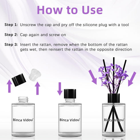 Reed Diffuser, Binca Vidou Lavender Reed Oil Diffusers Set, 2.7oz (80ml) for Office Decor