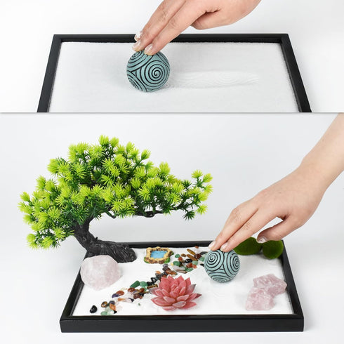 Artcome Japanese Zen Sand Garden for Desk - Home, Office Desk Accessories - Crafted Meditation Therapy Rectangle Tray