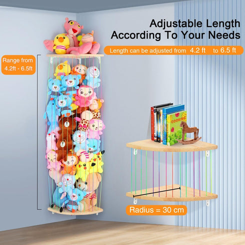 VOMELON Hammock, Stuffed Animal Storage, Wood Soft Toy Shelf with Adjustable Length Nursery Toy Organizer Hanging