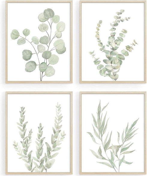 Botanical Boho Bathroom Decor Wall Art Prints, UNFRAMED Sage Green Plants Decor, Set of 4 Pictures (8"x10")