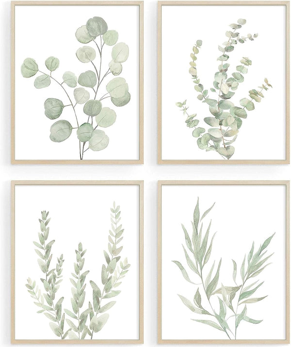 Botanical Boho Bathroom Decor Wall Art Prints, UNFRAMED Sage Green Plants Decor, Set of 4 Pictures (8"x10")