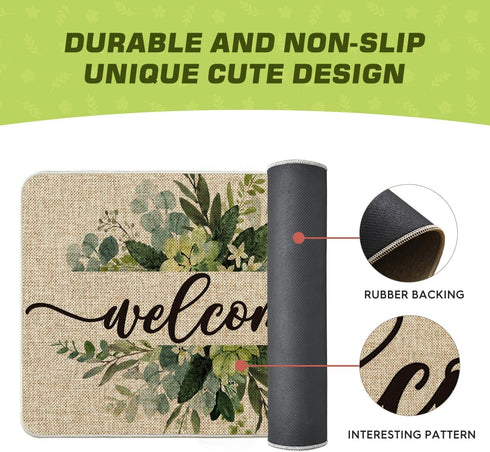 Summer 24x35 Inch Artoid Mode Eucalyptus Floral Leaves Welcome Spring Doormat, Decor Low-Profile Switch Rug Door Mat