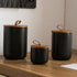 Canister Sets for Kitchen, Black Ceramic Kitchen Canisters with Airtight Wood Lids, Set of 3 for Flour and Sugar