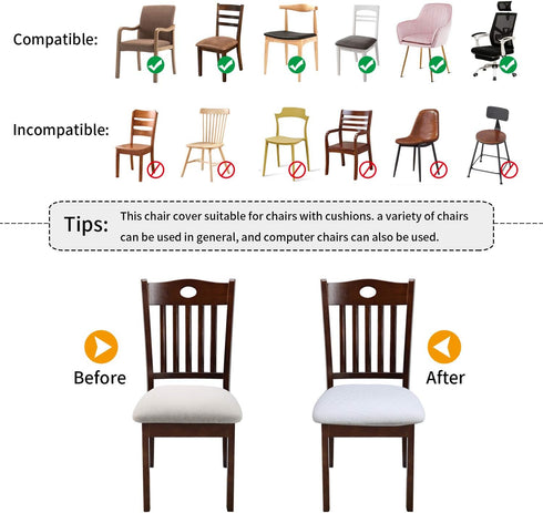 Stretch Chair Seat Covers 4 PCS, Removable Washable Anti-Dust Dining Room Cushion Slipcovers (White)