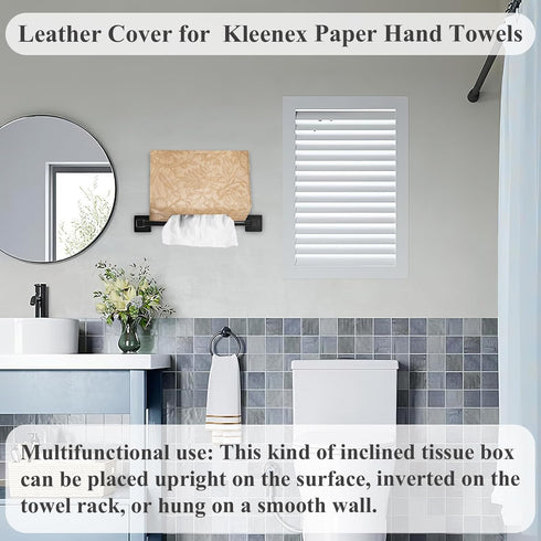 Towel(1-Carved Hennaja Leather Cover for Disposable Paper Hand Towel Box, Compatible with Kleenex Paper Hand Beige)