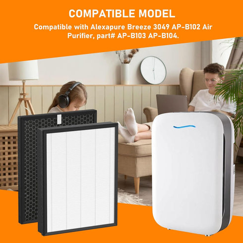 AP-B102 True HEPA Replacement Filter Set, Compatible with Alexapure Breeze AP-B102, 3-IN-1 Air Filter for Home