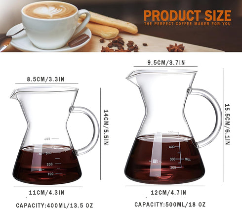 Pour Over Coffee Maker with Reusable Stainless Steel Drip Filter, Lead-Free Borosilicate Glass Carafe (400ml/13.5oz)