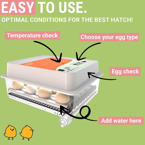 OBI-36 36 Egg Incubator for Hatching - Eggs - Stable Temperature & Humidity Control with Eggloo Insulation, Candler