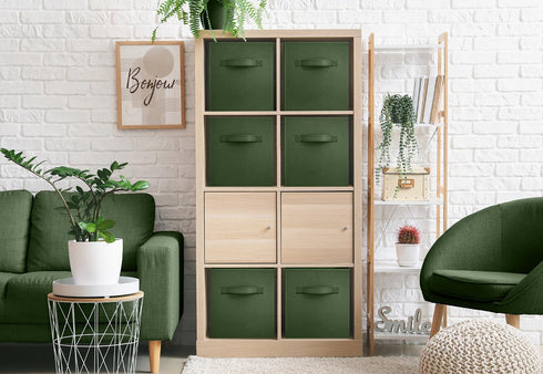 Sorbus Foldable Storage Cubes, 6 Fabric Baskets for Organizing Pantry, Shelf, Toy Box, Dark Green 6 Pack