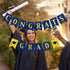 Congrats Grad Banner, Blue and Gold Glitter Congratulations Graduation Banner for College Graduation Party Decorations