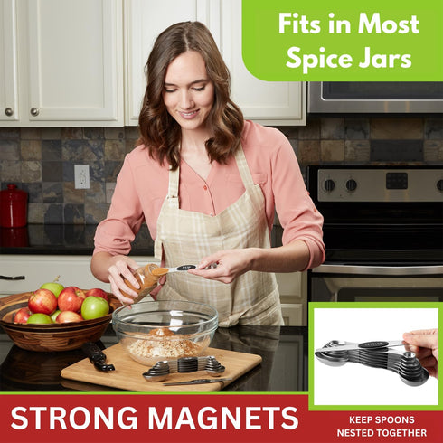 Spring Chef Stainless Steel Magnetic Measuring Spoons Set with Strong N45 Magnets, Heavy Duty Kitchen Gadgets, Set of 8