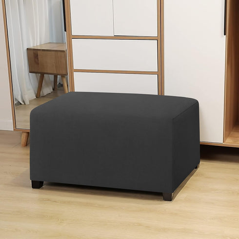 Easy-Going 100% Dual Waterproof Stretch Ottoman Cover, Large Dark Gray Furniture Protector with Elastic