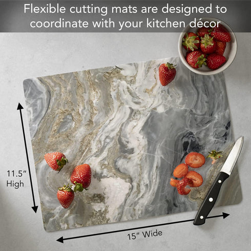 Cut N' Funnel Quartz Designer Flexible Cutting Board Mat, 15" x 11.5", Made in the USA, Easy to Clean