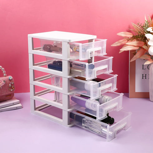 Toyvian Drawer Dividers Drawer Desktop Storage Unit, Cabinet Plastic Drawer Type, Storage Case Organizer, Five- layer Clear Drawers, Plastic Medium Storage Tower White Craft by Toyvian