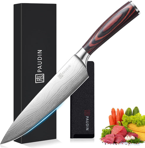 PAUDIN Chef Knife, 8 Inch High Carbon Stainless Steel Kitchen Knife, Gift Box