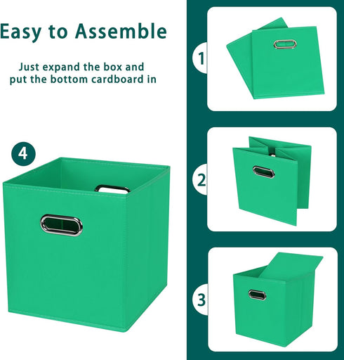 Black Foldable Storage Cubes, Set of 3 Fabric Organizer Bins with Dual Handles for Home Organization (Green)