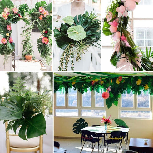 OurWarm 24pcs Large Artificial Tropical Palm Leaves, Faux Safari Leaves Monstera Fake Leaves for Birthday Party Safari