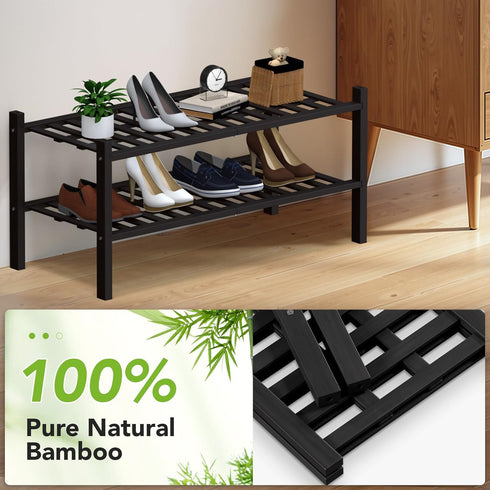 2 Closet,Hallway,Entryway,Small 27"x11"x13" Haddockway Tier Bamboo Shoe Rack Storage Organizer, Multifunctional Free
