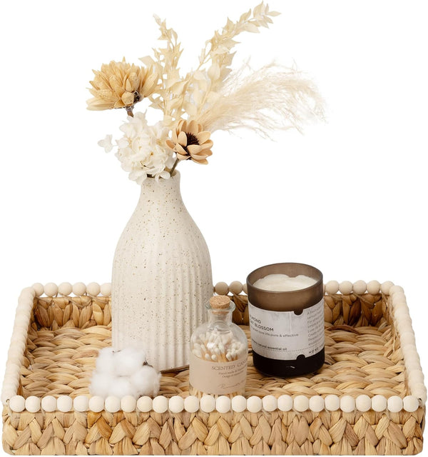 StorageWorks Rectangle Decorative Trays for Home Decor Farmhouse, Wicker Coffee Table Tray