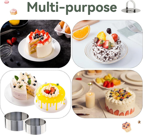 Uncle Jack 4 Pieces Round Cake Ring Molds - Stainless Steel Cake Ring Mold with Pusher for Baking Pastry, Mousse
