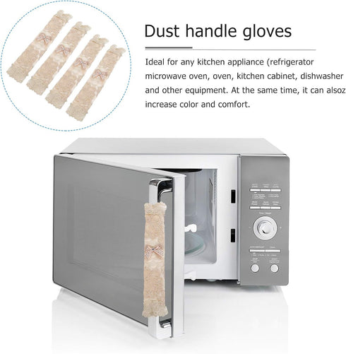 SOLUSTRE 4pcs Refrigerator Handle Gloves Oven Handle Cover Appliance Door Handle Covers Kitchen Appliance Accessories Fabric Beige Lace Handle Protector Lace Handle Cover European Style by SOLUSTRE