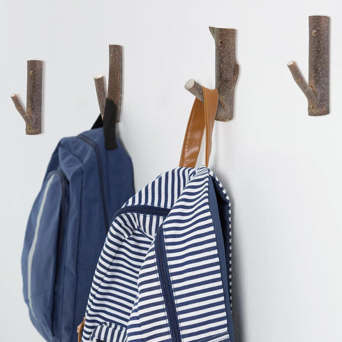 4Pcs 2cm-3cm Real Wood Tree Branch Wall Hook, Farmhouse Rustic Decorative Wooden with Bark Trunk Thickness with Screw