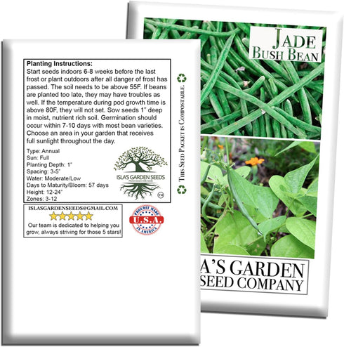 50+ Jade Bush Bean Seeds (Phaseolus vulgaris) Heirloom Non-GMO Seeds by Islas Garden Seeds, Slender Green Pods, Tender
