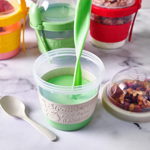 4 Pack 17 oz Set Crystalia On The Go Yogurt Parfait Cups with Lids, Mini Breakfast On the Go Plastic Bowls with Topping