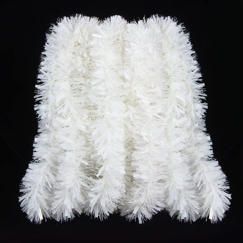 FOIMAS 33FT Christmas Tinsel Garland, White Twisted Metallic Hanging Garland for Christmas Tree, Fireplace Home