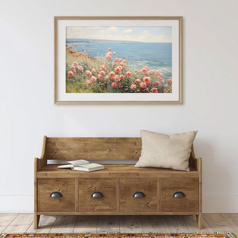 Flower Field Canvas Wall Art, Spring Landscape Prints, Vintage Flower Landscape Painting, Unframed