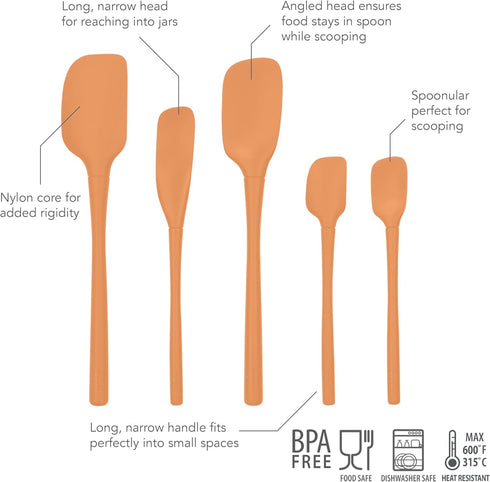 Tovolo 5-Piece Spatula Silicone Utensil Set (Apricot): Spatula, Spoonula, Jar Scraper, Mini Spatula, and Mini Spoonula by Tovolo