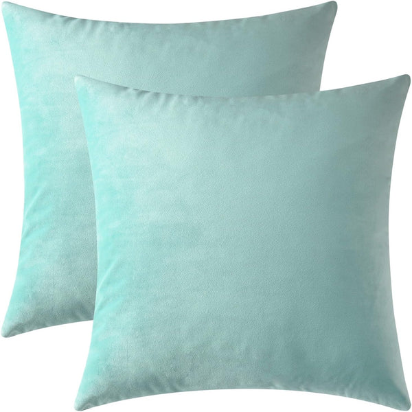 Mixhug Set of 2 Cozy Velvet Throw Pillow Covers, Turquoise, 18 x 18 Inches for Couch and Bed