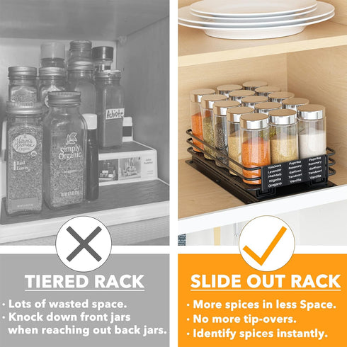 SpaceAid Pull Out Spice Rack Organizer for Cabinet, Heavy Duty Slide Out Seasoning Kitchen Organizer with Labels.