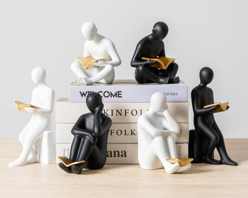 Reading Book Thinker Statue for Study Library Bookshelf Reading Nook Decoration, Book Reader Club Gifts, Librarian