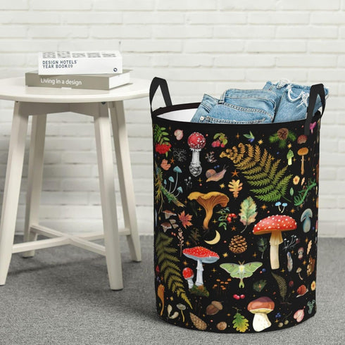 Yossyaog 13.4X16.5IN Mushroom Laundry Basket, Mushroom Decor Laundry Bag with Handles-Collapsible Storage Bin Mushroom