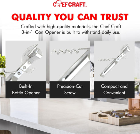 Chef Craft Select Stainless Steel 3-in-1 Can Opener, 6 Inches