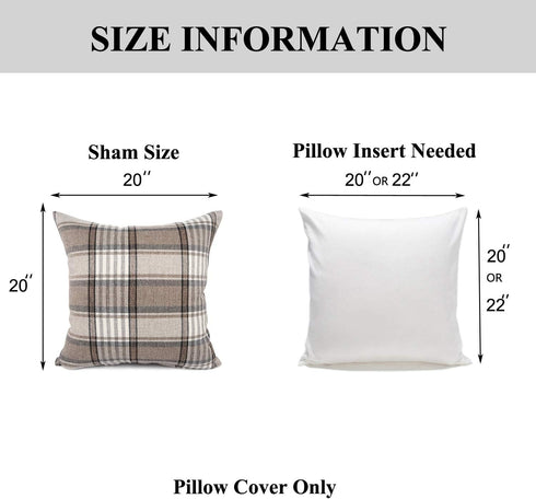 YOUR SMILE Set of 2 Retro Farmhouse Decorative Throw Pillow Case, Buffalo Tartan Plaid, Brown, 20x20inch