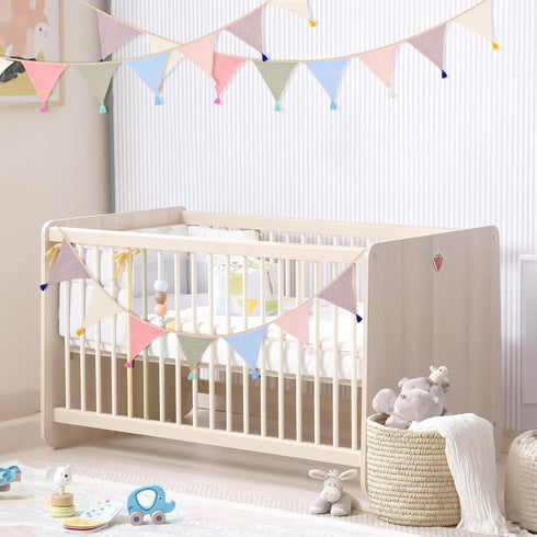 9Ft Pre-Strung Cotton Fabric Bunting Banner, Morandi Triangle Pennant Banner Flag, Double-Sided Bunting Garland