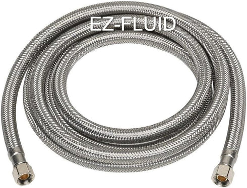 EZ-FLUID 180"(15Ft) x 1/4" Female Comp x 1/4" Female Comp; Burst-Proof Stainless Steel Braided Flexible Water Line