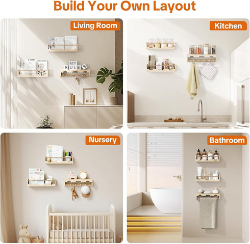 Wall,3 Pack Nursery Shelves for Pine Wood Nursery Floating Book Shelves,Scalloped Floating Shelves for Living Room