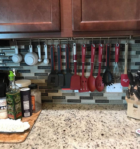304 Stainless Steel Kitchen Utensil Racks, 15" Wall Mounted with 7 Sliding Hooks Hangers