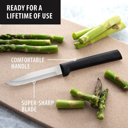 Regular Paring Knife (W201) by Rada Cutlery, 3.25" Stainless Steel Hollow Ground Blade, Black Handle, Pack of 2, Made