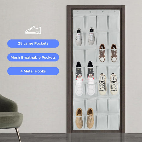 28 4 Closet GOMAJI Large Pockets Over the Door Shoe Organizer with Hooks for Different Widths Doors, Hanging Shoe Rack